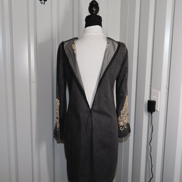 Johnny Was Womens Neema Tunic Dress Gray Chambray Embroidery Size Small EUC - Picture 4 of 11